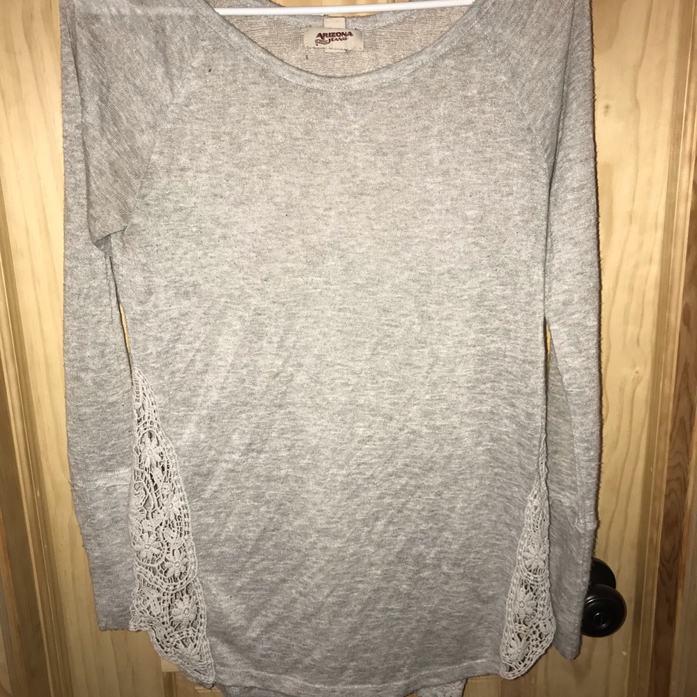 Light Gray thin long sleeve w/ crochet detail